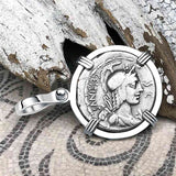 Roman Republic Silver Denarius 67 BC Vacuna & the Eagle 14K White Gold Pendant