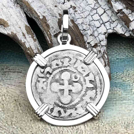Templar Knights Era French Healing Angel Silver Denier Sterling Silver Pendant