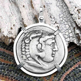 Ancient Greek Alexander the Great LARGE Silver Tetradrachm Coin Sterling Silver Pendant