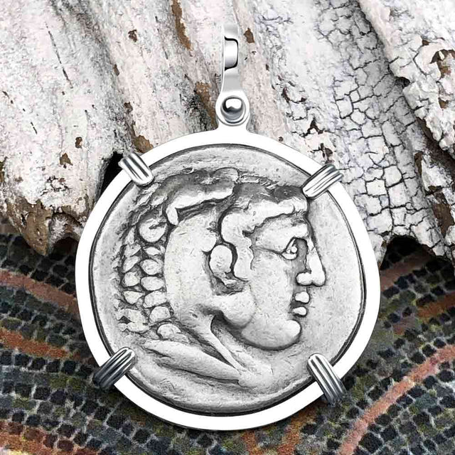 Ancient Greek Alexander the Great LARGE Silver Tetradrachm Coin Sterling Silver Pendant