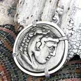 Ancient Greek Alexander the Great LARGE Silver Tetradrachm Coin Sterling Silver Pendant
