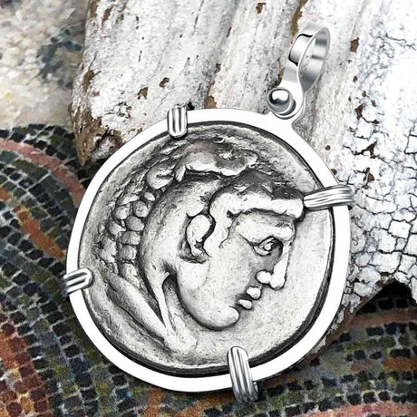 Ancient Greek Alexander the Great LARGE Silver Tetradrachm Coin Sterling Silver Pendant