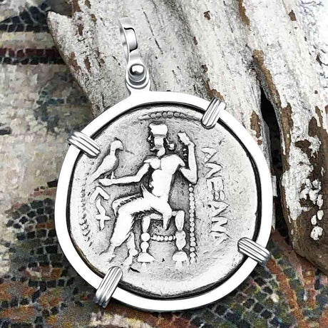 Ancient Greek Alexander the Great LARGE Silver Tetradrachm Coin Sterling Silver Pendant