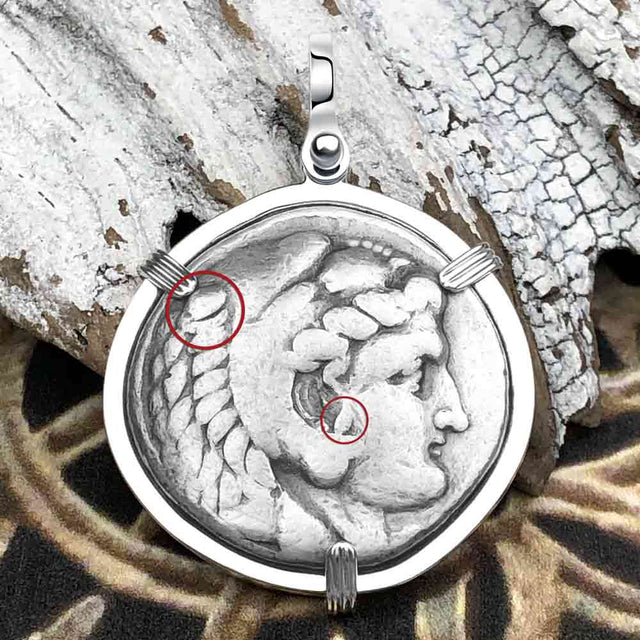 Ancient Greek Alexander the Great LARGE Silver Tetradrachm Coin Sterling Silver Pendant
