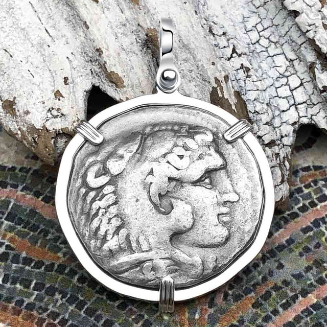 Ancient Greek Alexander the Great LARGE Silver Tetradrachm Coin Sterling Silver Pendant