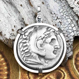 Ancient Greek Alexander the Great LARGE Silver Tetradrachm Coin Sterling Silver Pendant