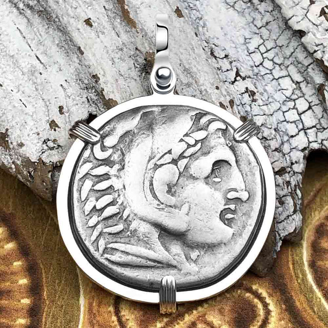 Ancient Greek Alexander the Great LARGE Silver Tetradrachm Coin Sterling Silver Pendant