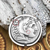 Ancient Greek Alexander the Great LARGE Silver Tetradrachm Coin Sterling Silver Pendant