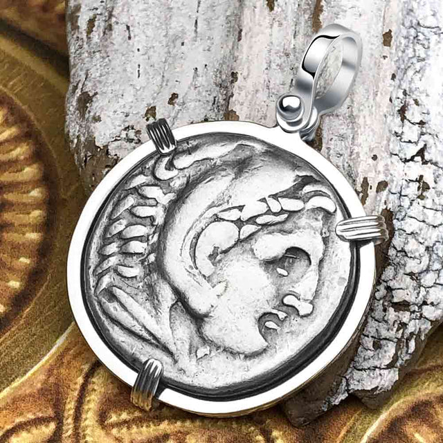 Ancient Greek Alexander the Great LARGE Silver Tetradrachm Coin Sterling Silver Pendant