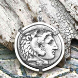 Ancient Greek Alexander the Great LARGE Silver Tetradrachm Coin Sterling Silver Pendant