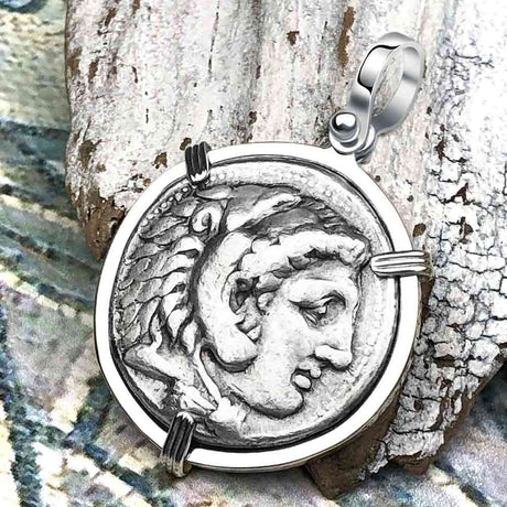 Ancient Greek Alexander the Great LARGE Silver Tetradrachm Coin Sterling Silver Pendant