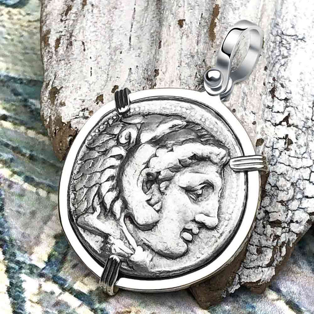 Ancient Greek Alexander the Great LARGE Silver Tetradrachm Coin Sterling Silver Pendant
