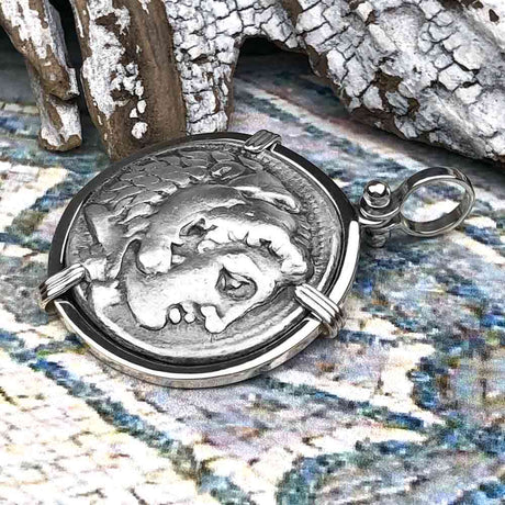 Ancient Greek Alexander the Great LARGE Silver Tetradrachm Coin Sterling Silver Pendant