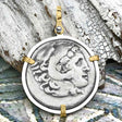 Ancient Greek Alexander the Great LARGE Silver Tetradrachm Coin 14K Gold and Sterling Silver Pendant