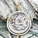 Ancient Greek Alexander the Great LARGE Silver Tetradrachm Coin 14K Gold and Sterling Silver Pendant