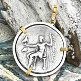 Ancient Greek Alexander the Great LARGE Silver Tetradrachm Coin 14K Gold and Sterling Silver Pendant