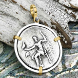 Ancient Greek Alexander the Great LARGE Silver Tetradrachm Coin 14K Gold and Sterling Silver Pendant