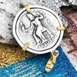 Ancient Greek Alexander the Great LARGE Silver Tetradrachm Coin 14K Gold and Sterling Silver Pendant