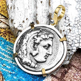 Ancient Greek Alexander the Great LARGE Silver Tetradrachm Coin 14K Gold and Sterling Silver Pendant