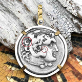 Ancient Greek Alexander the Great LARGE Silver Tetradrachm Coin 14K Gold and Sterling Silver Pendant