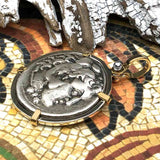 Ancient Greek Alexander the Great LARGE Silver Tetradrachm Coin 14K Gold and Sterling Silver Pendant