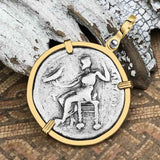 Ancient Greek Alexander the Great LARGE Silver Tetradrachm Coin 14K Gold Pendant