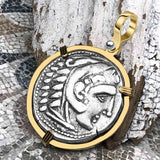 Ancient Greek Alexander the Great LARGE Silver Tetradrachm Coin 14K Gold Pendant