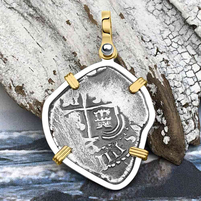 1653 Consolacion Shipwreck Pirate Era Spanish 2 Reale Piece of Eight 14K Gold & Sterling Silver Pendant