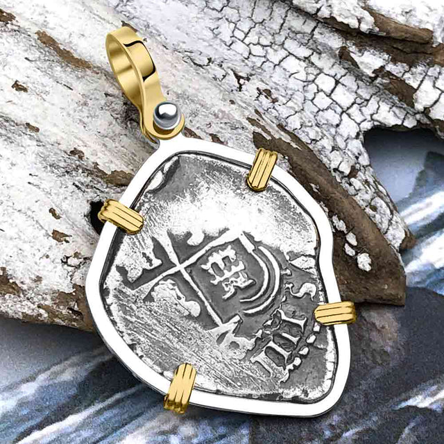 1653 Consolacion Shipwreck Pirate Era Spanish 2 Reale Piece of Eight 14K Gold & Sterling Silver Pendant