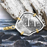 1653 Consolacion Shipwreck Pirate Era Spanish 2 Reale Piece of Eight 14K Gold & Sterling Silver Pendant
