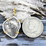1653 Consolacion Shipwreck Pirate Era Spanish 2 Reale Piece of Eight 14K Gold & Sterling Silver Pendant