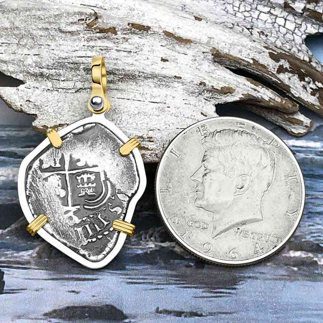 1653 Consolacion Shipwreck Pirate Era Spanish 2 Reale Piece of Eight 14K Gold & Sterling Silver Pendant
