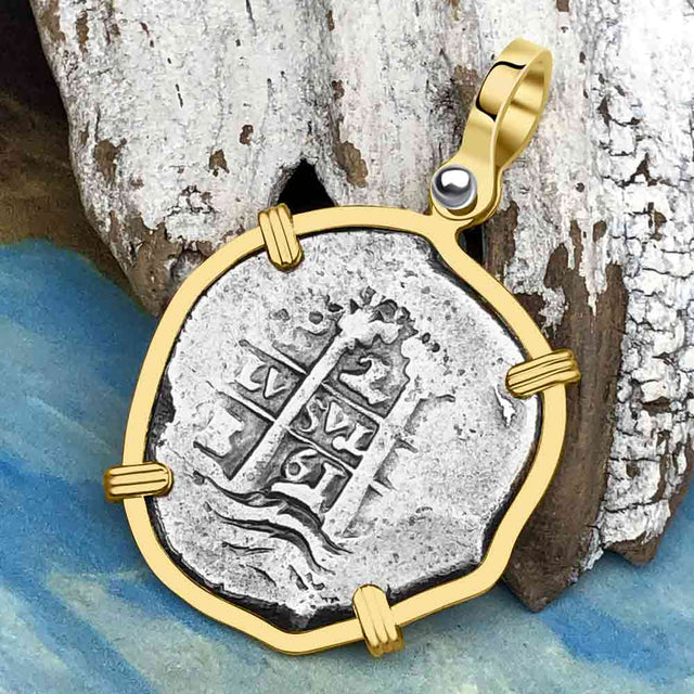STUNNING 1661 Consolacion Shipwreck Pirate Era 2 Reale Cob 14K Gold Pendant