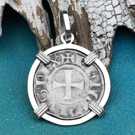 Templar Knights Era Medieval Protection & Perseverance Silver Denier Tournios Sterling Silver Pendant