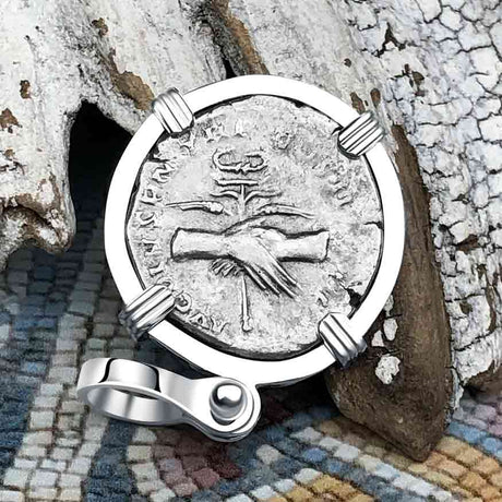Roman Empire Silver Denarius Coin of Antoninus Pius, the Protector 139 AD Sterling Silver Pendant