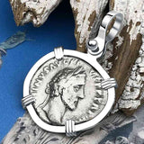 Roman Empire Silver Denarius Coin of Antoninus Pius, the Protector 152 AD Sterling Silver Pendant