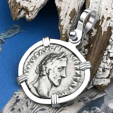 Roman Empire Silver Denarius Coin of Antoninus Pius, the Protector 152 AD Sterling Silver Pendant