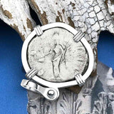 Roman Empire Silver Denarius Coin of Antoninus Pius, the Protector 152 AD Sterling Silver Pendant