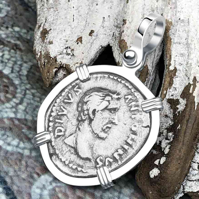 Roman Empire Silver Denarius Coin of Antoninus Pius, the Protector 161 AD Sterling Silver Pendant