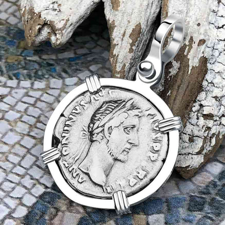 Roman Empire Silver Denarius Coin of Antoninus Pius, the Protector 148 AD Sterling Silver Pendant 