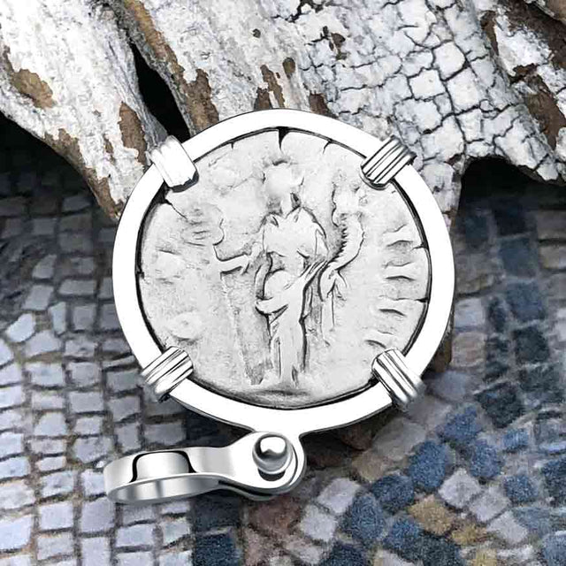 Roman Empire Silver Denarius Coin of Antoninus Pius, the Protector 148 AD Sterling Silver Pendant 
