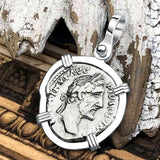 Roman Empire Silver Denarius Coin of Antoninus Pius, the Protector 156 AD Sterling Silver Pendant
