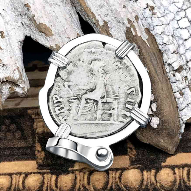 Roman Empire Silver Denarius Coin of Antoninus Pius, the Protector 156 AD Sterling Silver Pendant