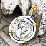 Roman Empire Silver Denarius Coin of Antoninus Pius, the Protector 155 AD 14K Gold and Sterling Silver Pendant