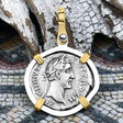Roman Empire Silver Denarius Coin of Antoninus Pius, the Protector 148 AD 14K Gold and Sterling Silver Pendant