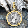 Roman Empire Silver Denarius Coin of Antoninus Pius, the Protector 152 AD 14K Gold Pendant
