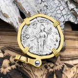 Roman Empire Silver Denarius Coin of Antoninus Pius, the Protector 154 AD 14K Gold Pendant