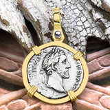 Roman Empire Silver Denarius Coin of Antoninus Pius, the Protector 155 AD 14K Gold Pendant
