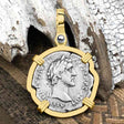 Roman Empire Silver Denarius Coin of Antoninus Pius, the Protector 140 AD 14K Gold Pendant