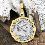 Roman Empire Silver Denarius Coin of Antoninus Pius, the Protector 140 AD 14K Gold Pendant